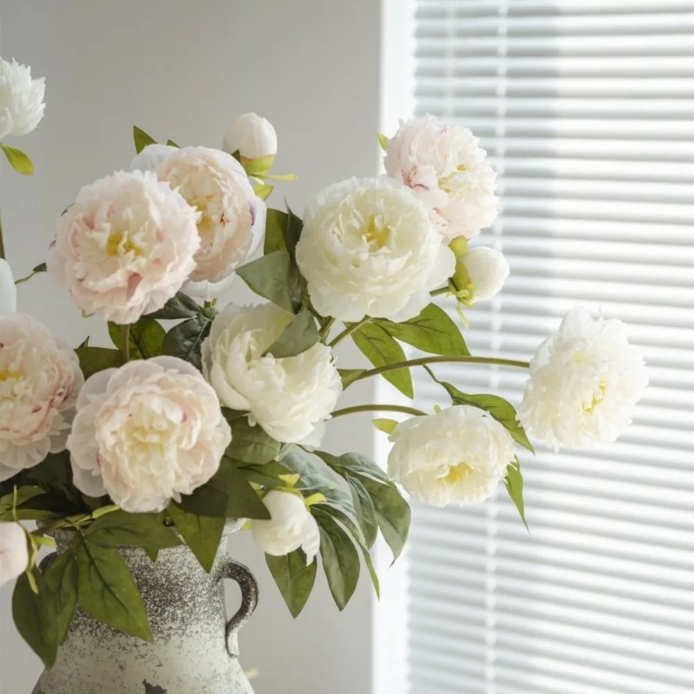 Fleurs de pivoine en soie de 75 cm, 3 têtes, décoration de table, fleurs artificielles, longue branche, bouquet de pivoines artificielles DIY, décoration de mariage et de maison.