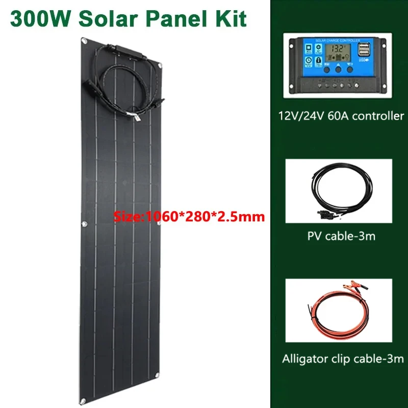 600W 300W Flexibele Zonnepaneel Kit 12V Batterijlader Monokristallijne Mobiele Zonnestelsel Voor Outdoor Camping jacht Auto RV Boot