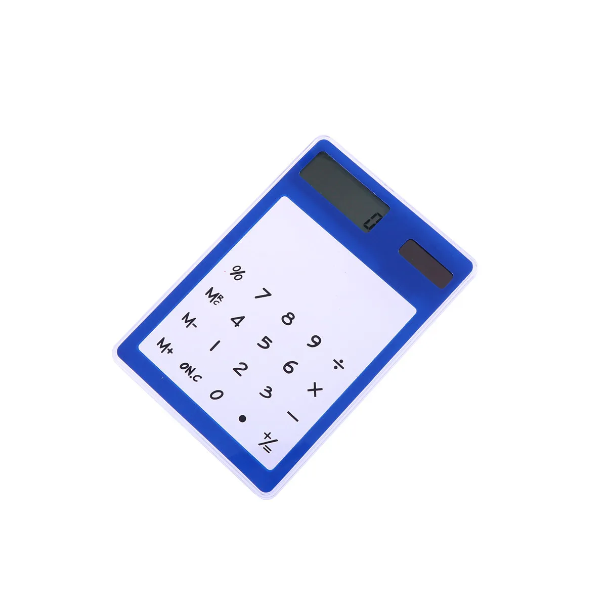 Solar Calculator Blue Transparent Touch Panel 8-Digit LCD Screen Portable Compact Design Office School Supplies Energy-Saving