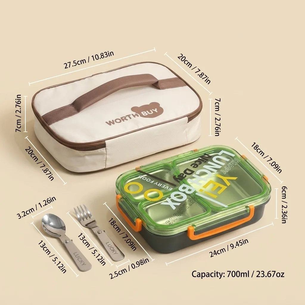 Microgolfbestendige 304 roestvrijstalen lunchbox met 2/3 compartimenten, lekvrije voedselcontainers voor volwassenen, kinderen en school.