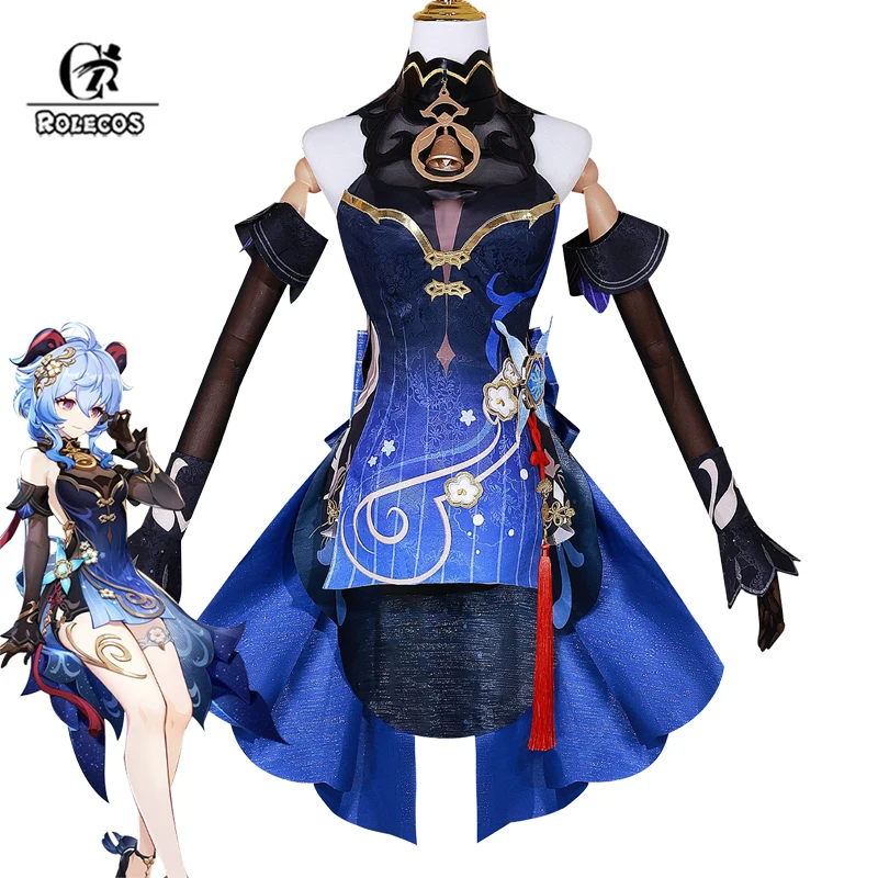 

ROLECOS Genshin Impact Lantern Rite Ganyu Cosplay Costume Twilight Blossom Ganyu Blue Dress Role Play Outfit Fullset Suit