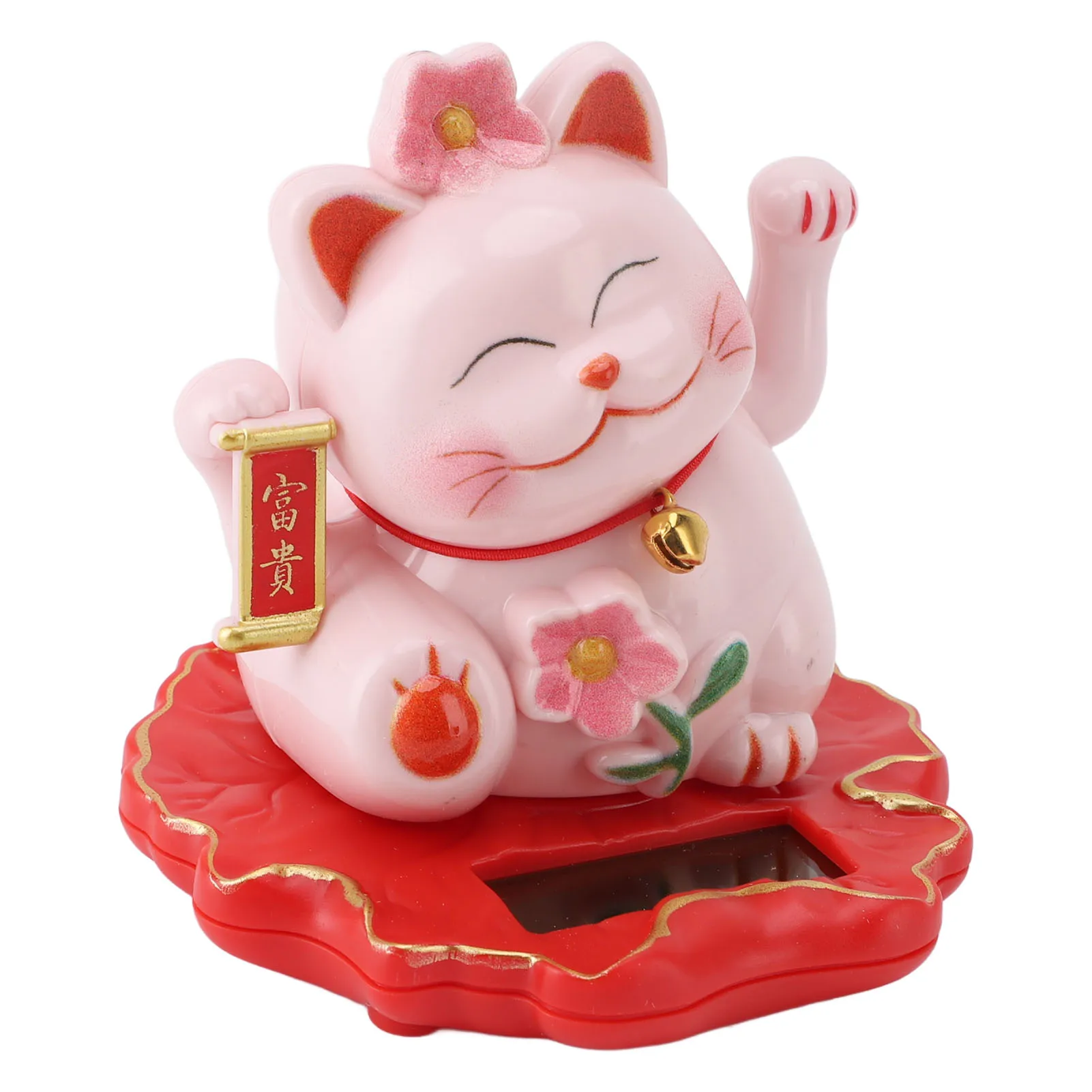 Lucky Cat Waving Arm Ornament ABS Solar Powered Light Induction Wealth Welcoming Cat Decoration for Home Car Housewarming Gift