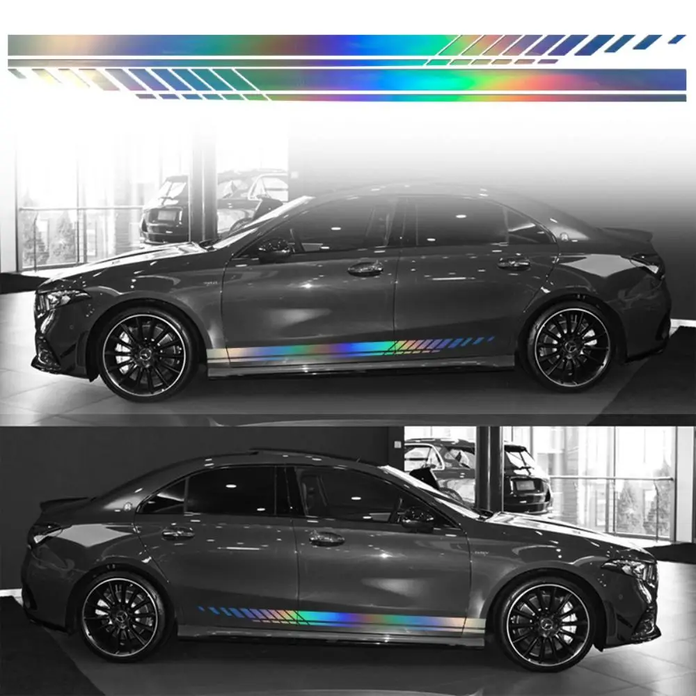 2 Stück PVC Auto-Seitendekor Universelle Coole Autotür-Streifen Mehrfarbiger Sport-Stil Rennstreifen Grafik-Aufkleber Offroad – Detail 6
