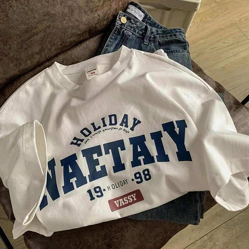 남녀공용 오버사이즈 티셔츠, 알파벳 프린트, 반팔, 고딕, 여성, 고스, 하라주쿠, Y2k