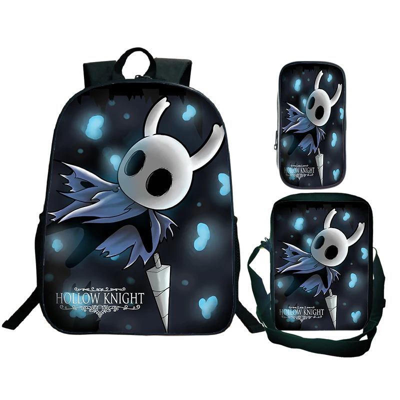 Children\'s 3pcs Set Backpack Hollow Knight Print School Bag Waterproof Kids Cartoon Bookbag Primary Students Backpack Nylon Bags