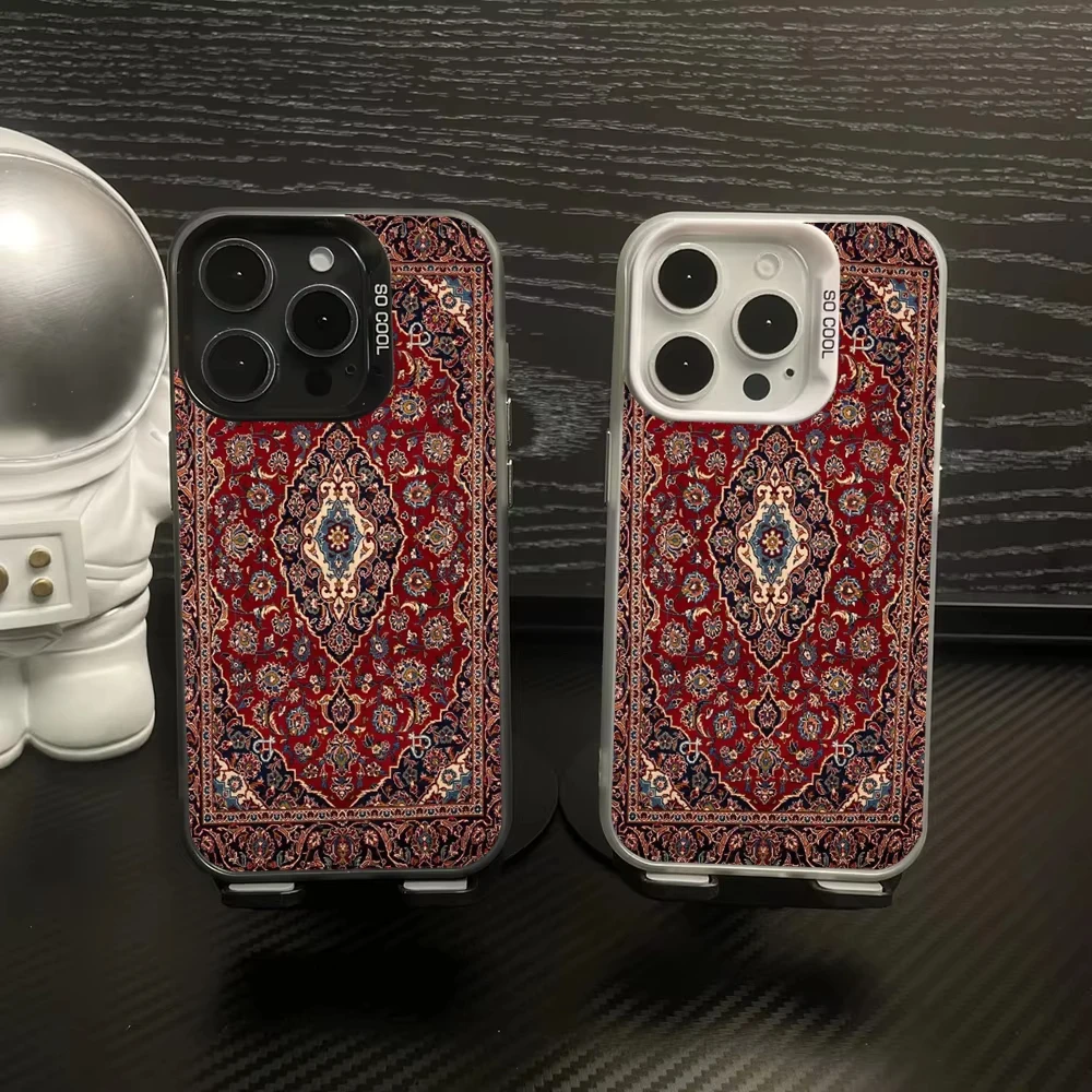 Persian Carpet Floral Pattern Phone Case IMD Color Silver Shell Phone Case For IPhone 17 Pro Max 16 
