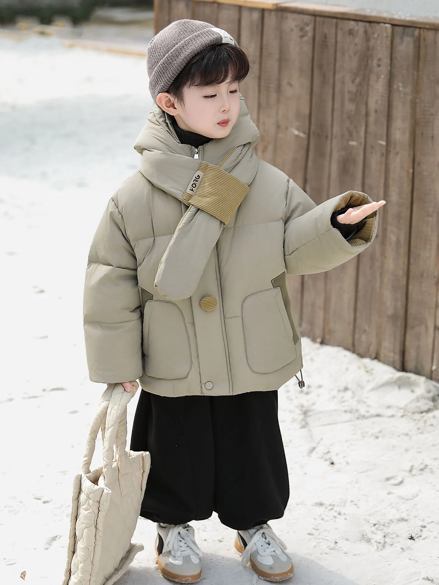 

Children's Winter Puffer Jaet White Du down Coat Thi Warm Hooded Top Youth Trendy Home Wear Water Resistant Cotton Blend