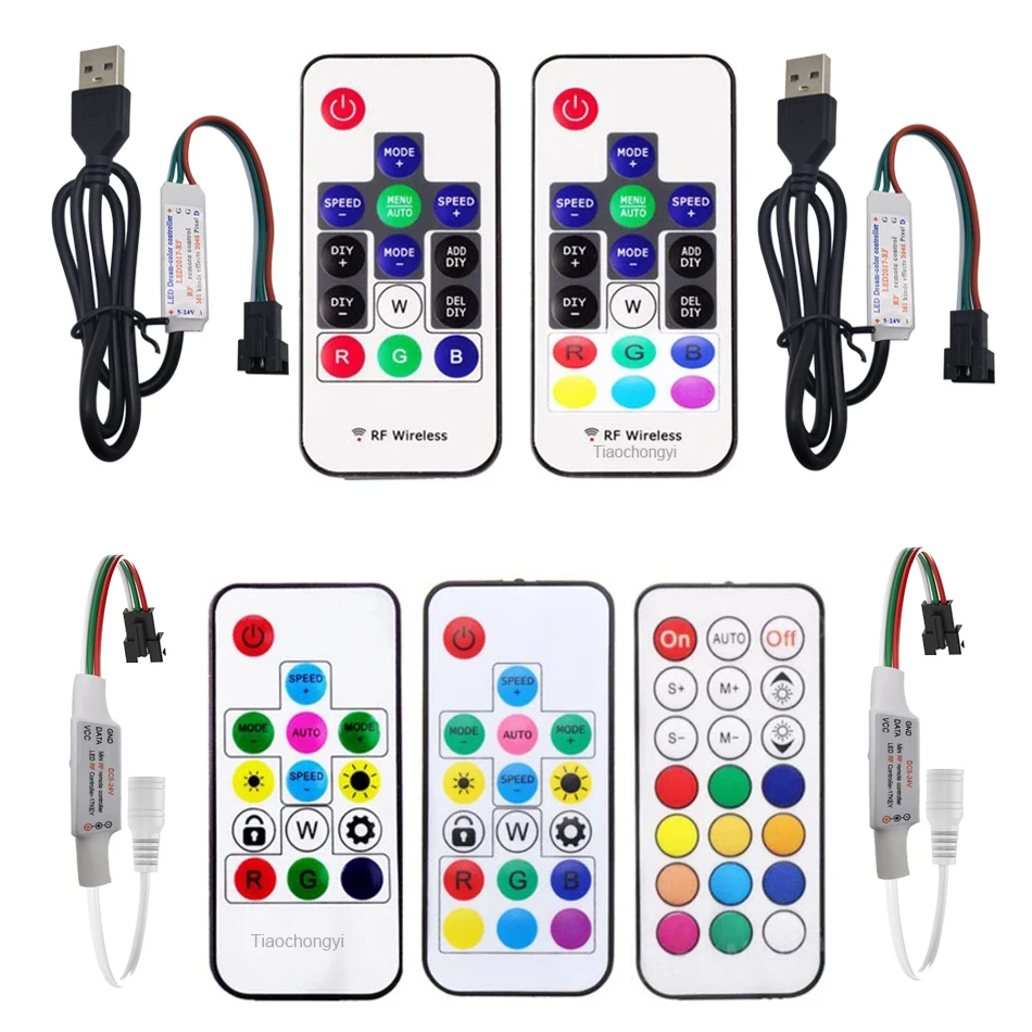 WS2811 WS2812B Led Pixels Strip Light Controller USB/DC MINI 3Keys RF 14/17/21Keys Led Tape Remote Controller DC5-24V