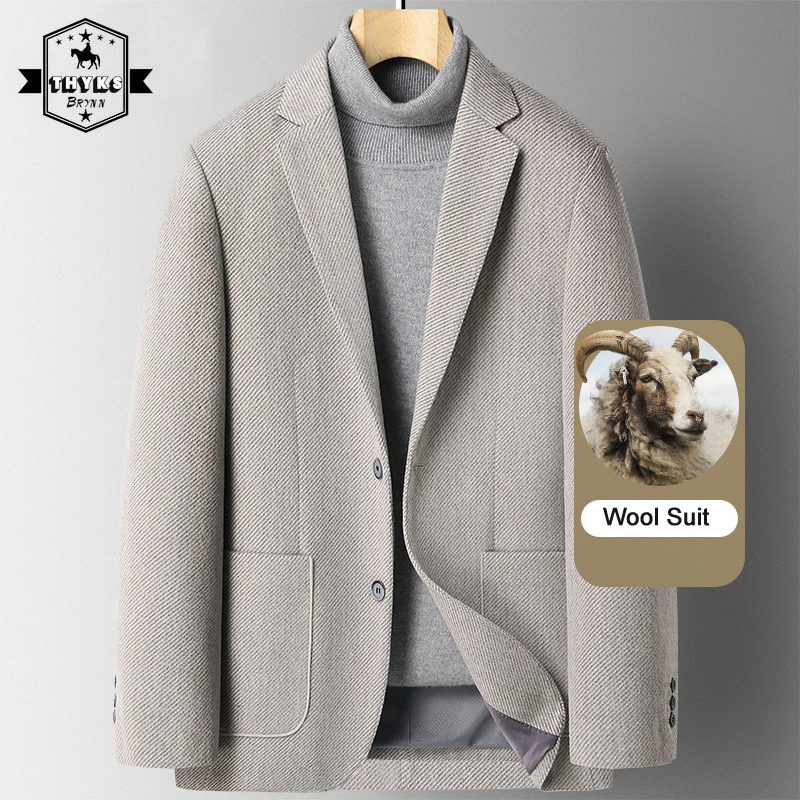 

2022 Men's Slim Suit Jacket Fit Fashion Blazers Elegant Thick Woolen Jackets Suits Vingate Casual Business Wedding Wool Blazer