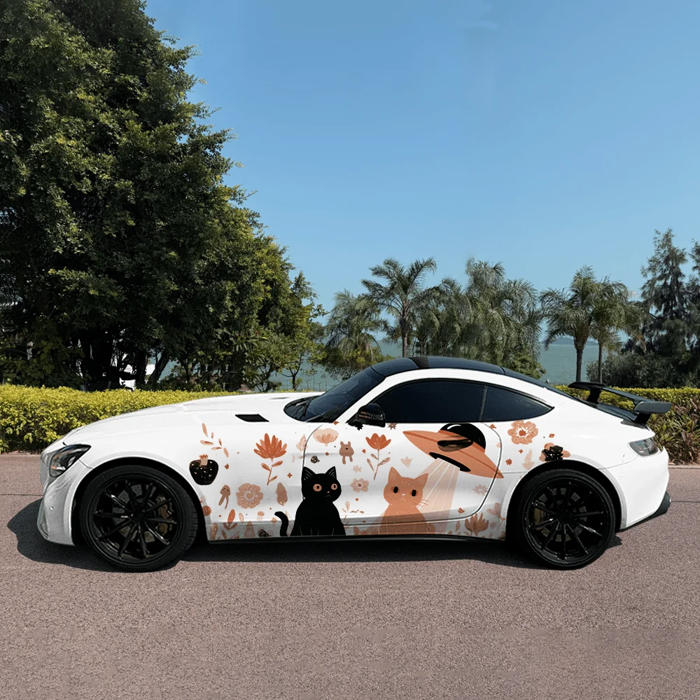 

Colorful Cute Cats UFO Car Vinyl Wraps Decal Self-adhesive PVC Sticker Suitable for Trucks SUV Decoration Auto Accessories Gift