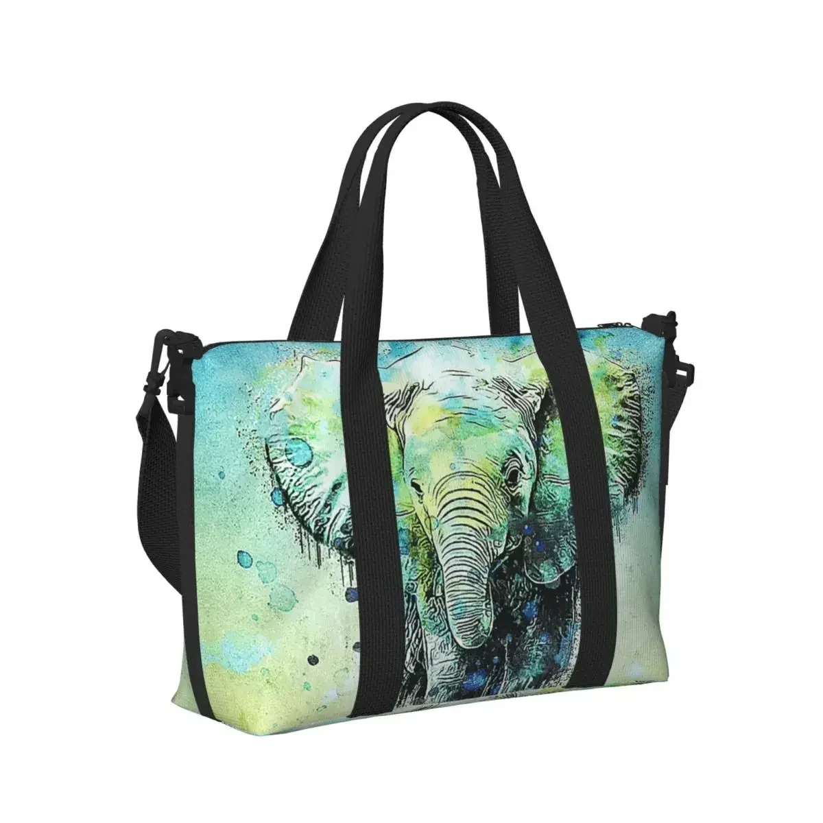 Watercolor Elephant Beach Travel Bag Large Capacity Tote Bags for Gym Sport Women Shopping Duffle Shoulder Bag