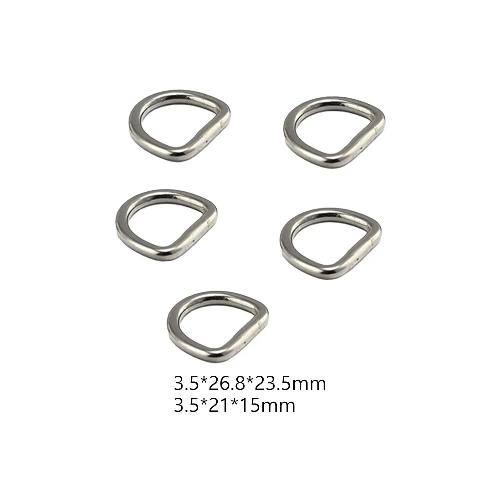 5x D Rings Buckles Fasteners D Shape Buckle Semi Circular D Rings for Garment, Bags Rings, Backpacks, Belts, Keychains