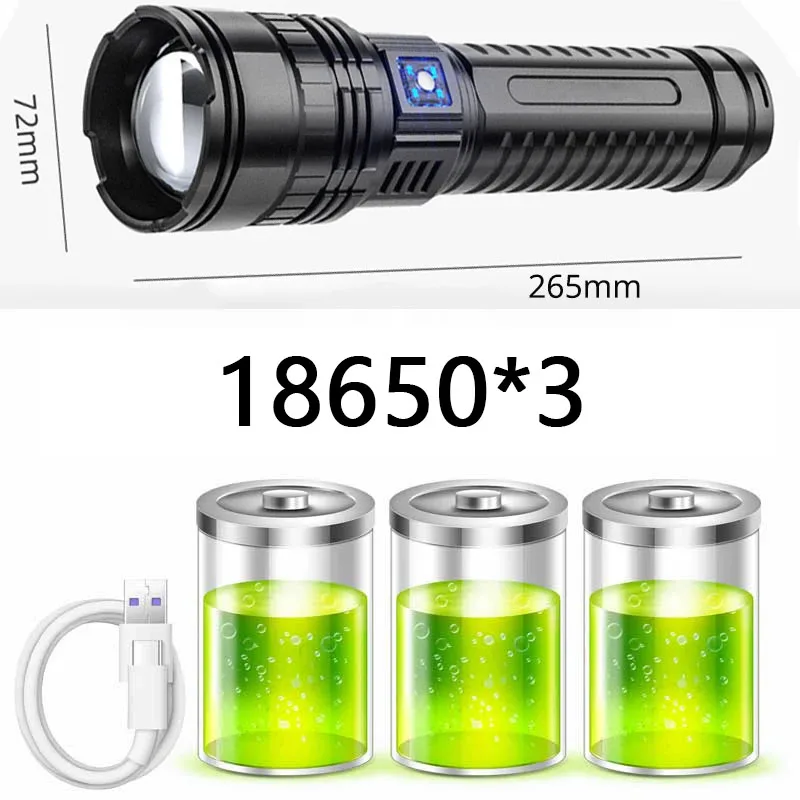 Built-in Battery Flash Light Emergency Spotlights 4km 1000W Most Powerful Led Flashlights Tactical