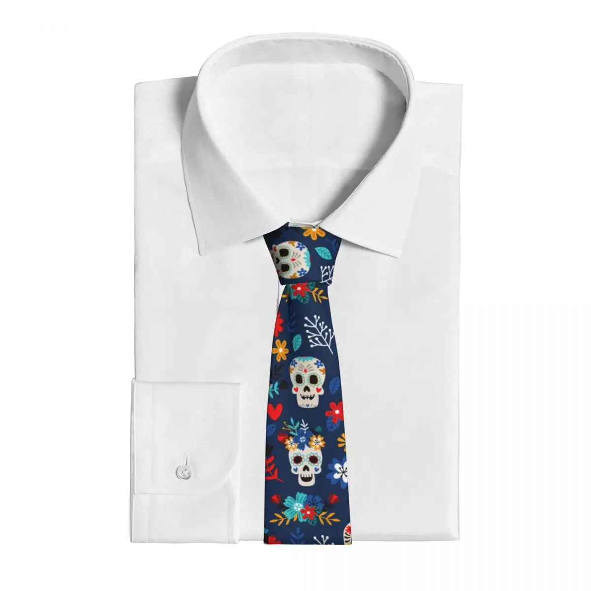 Day Of The Dead Sugar Skulls Unisex Neckties Polyester 8 cm Narrow Mexican Festival Neck Tie for Men Suits Accessories