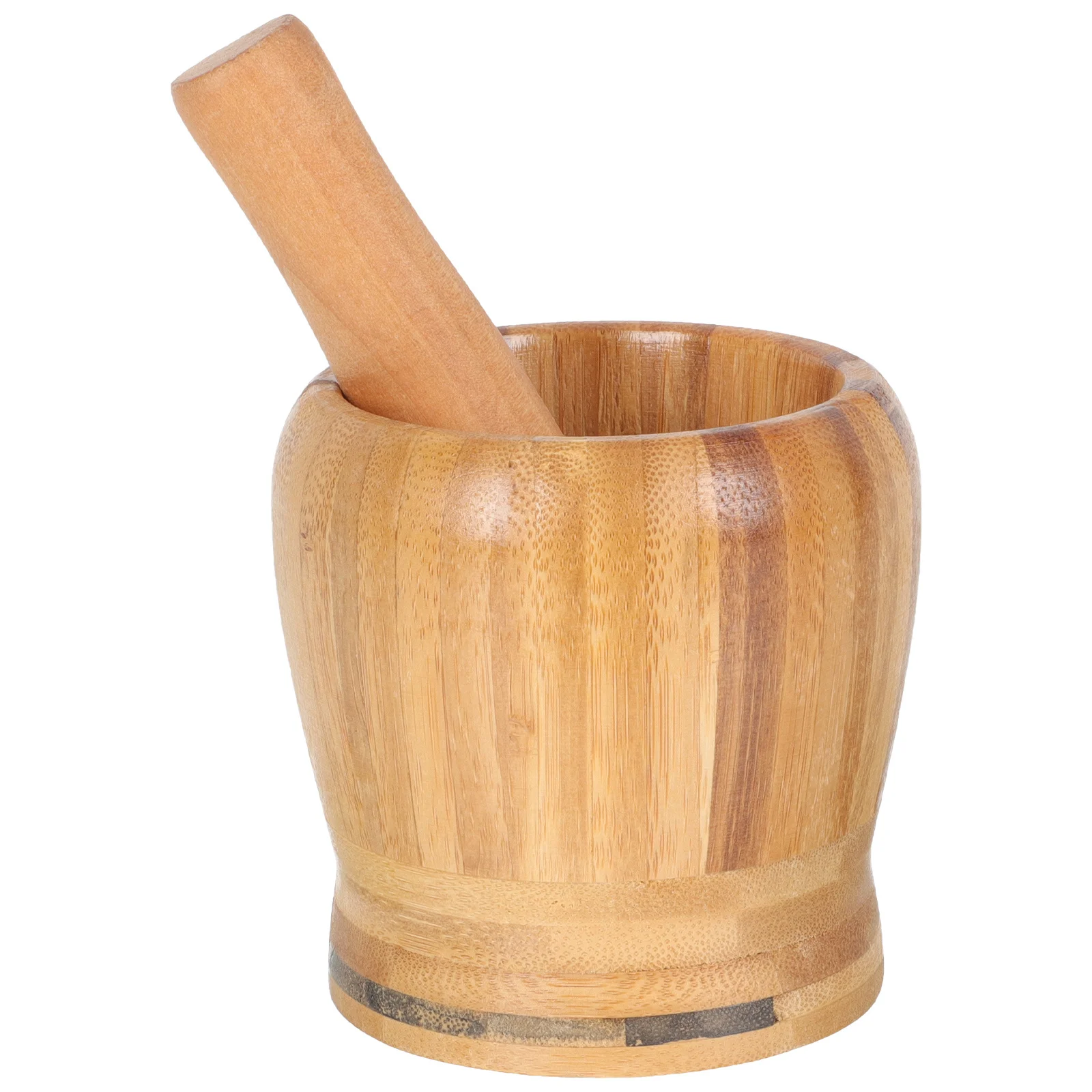 

Bamboo Garlic Masher Mortar Pestle Smooth Polished Surface Kitchen Grinding Bowl Effective Food Spice Grinder Tool