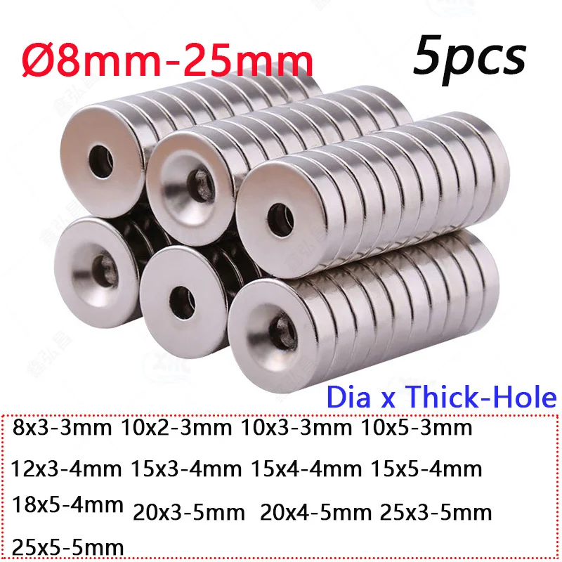 10pcs Round Strong Magnets With Hole Dia 8 10 12 15 18 20 25mm Rare Earth Permanent Magnet Neodymium Iron Boron Magnet