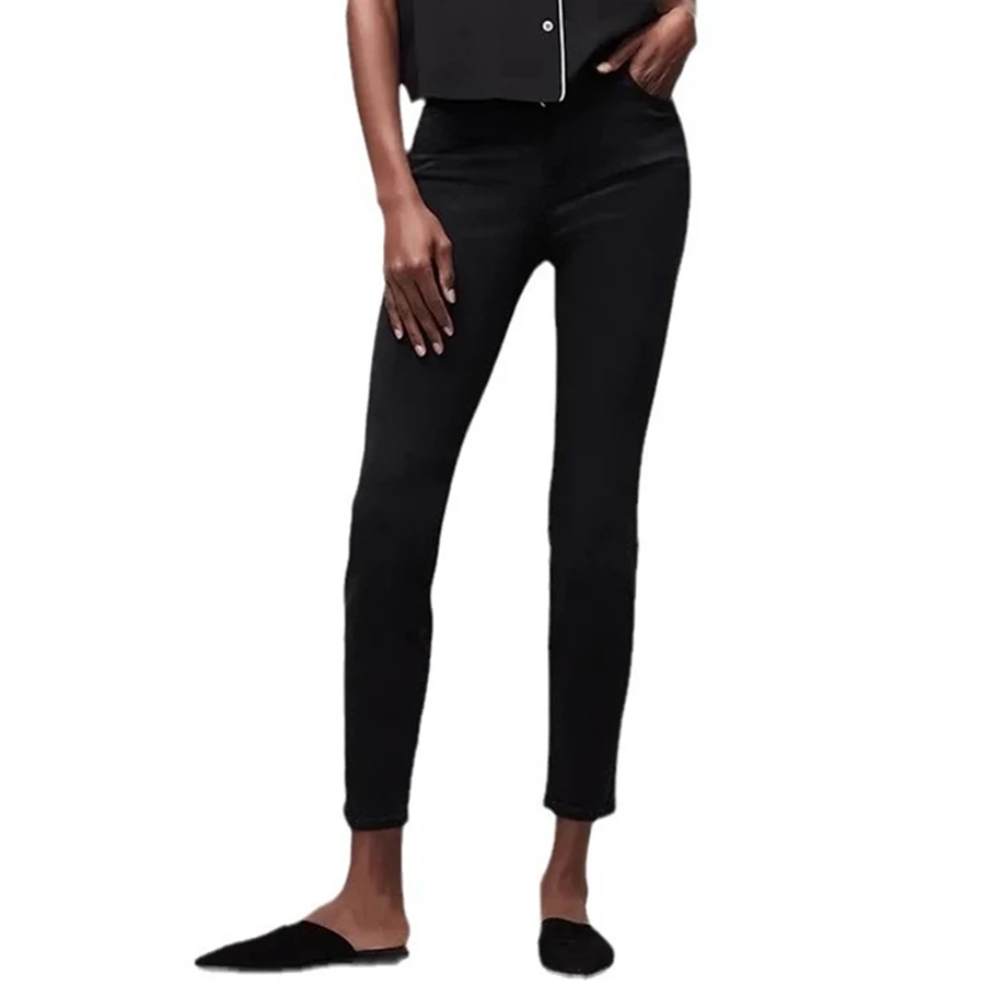 Maxdutti French Minimalist High Waisted Tight Fitting Slim Fit Cropped Jeans For Women High Stretch Ankle Length Pencil Jeans