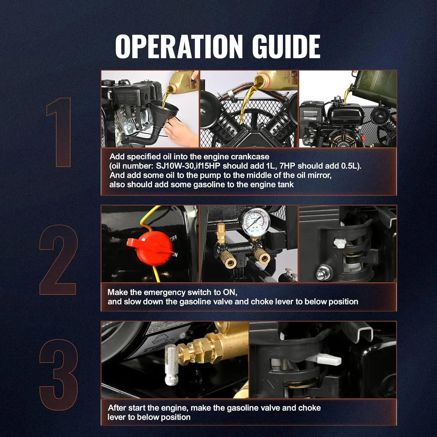 7HP Gas Powered Air Compressor, 21 Gallon Horizontal Air Compressor Tank with Wheels