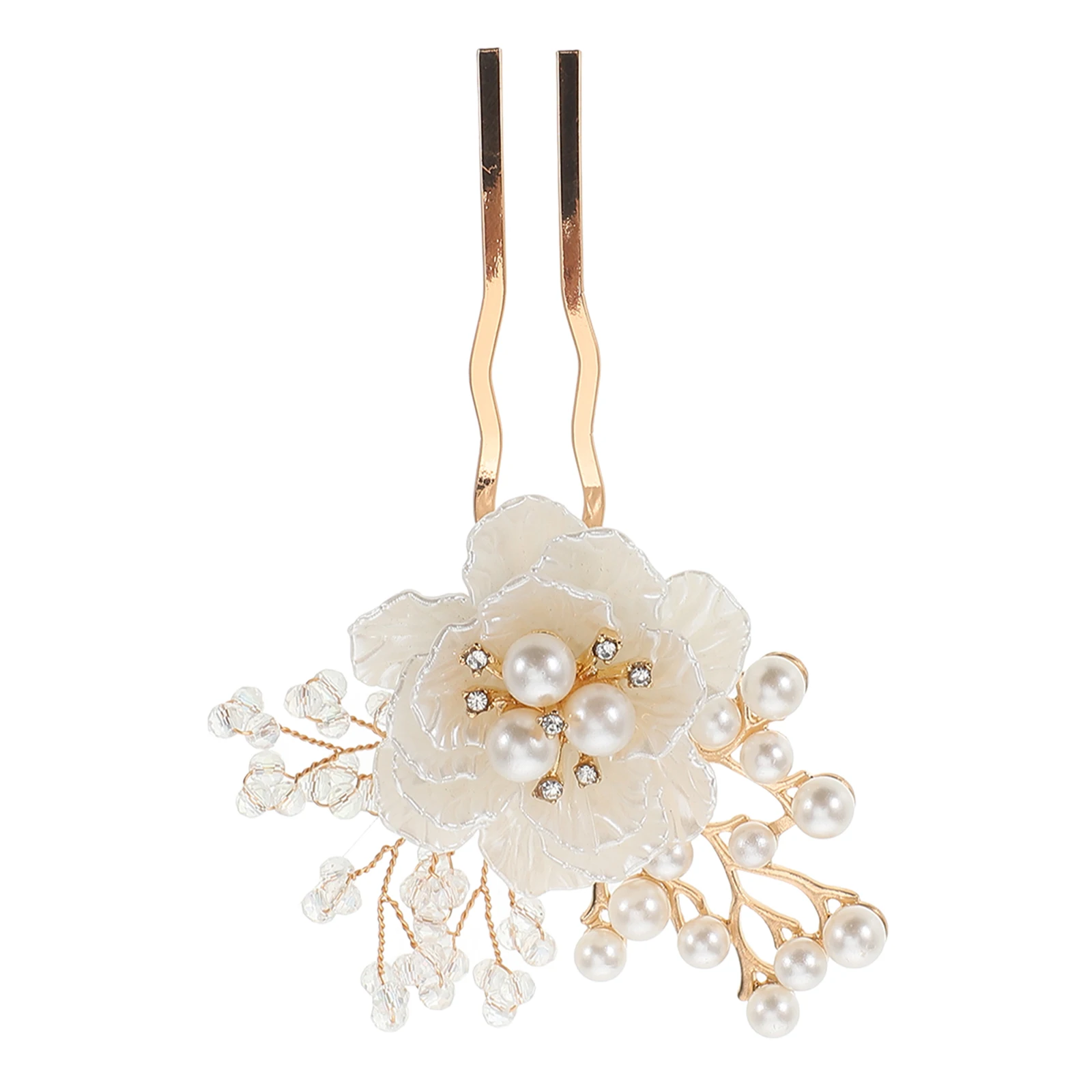 

Pearl Flower Bridal Accessories Forks Shape Clips Rhinestone Wedding Hair Forks Plastic Stunning Design