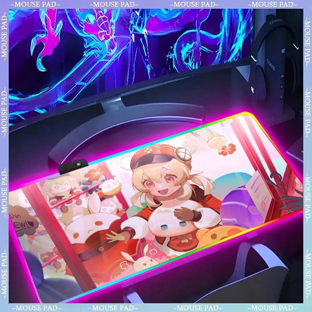 

Anime Genshin Impact Klee Mouse Pad Gamer Luminescence Led Mouse Pad Gaming Table Rgb Deskmat Keyboard Pc Mousepad