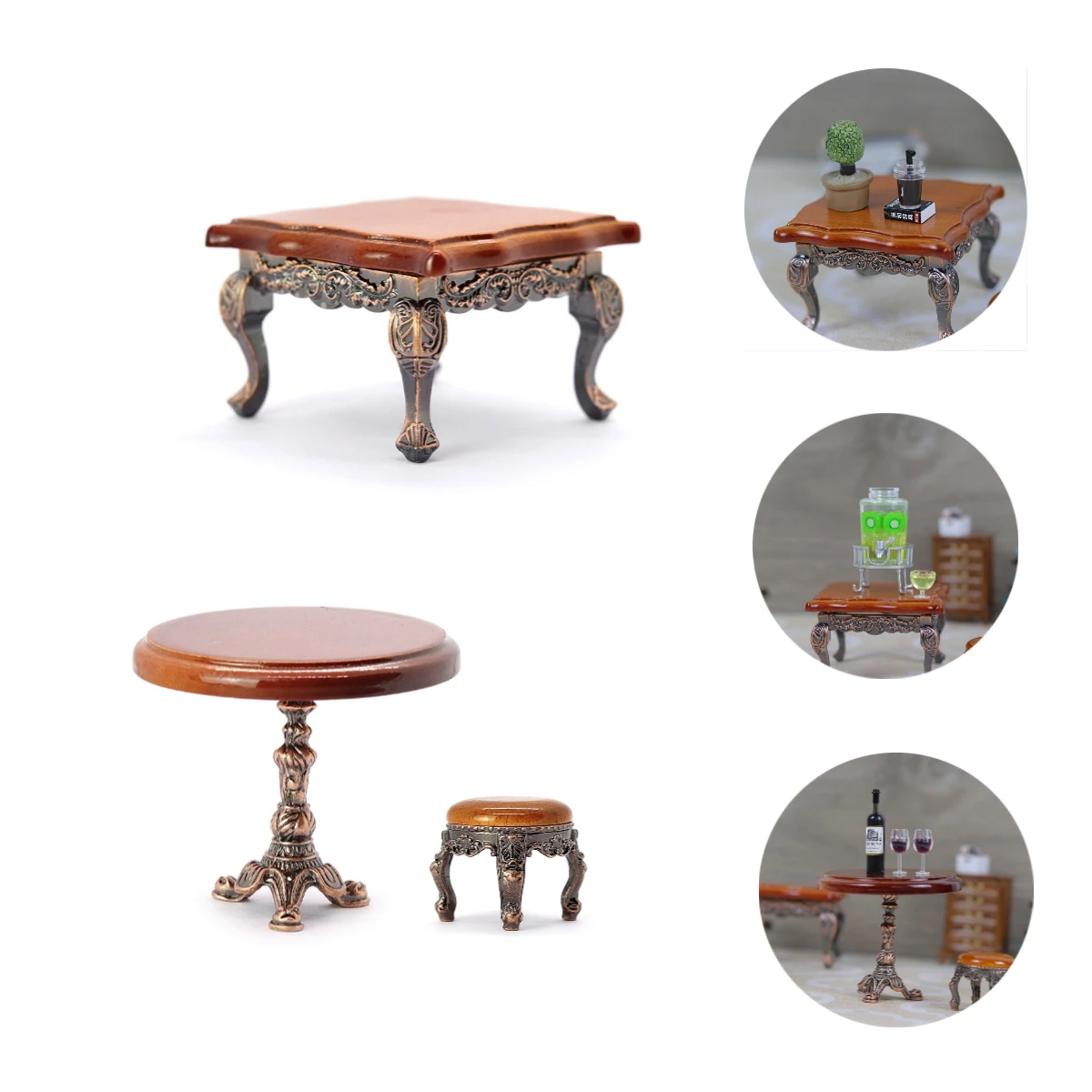 Wooden Simulation Teatable Kitchen Table Chair Living Room Dollhouse Accessories Mini Dollhouse Furniture Miniature Kids Toy