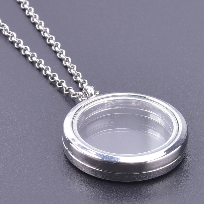 1Pc 30mm Round Pendant Necklace Photo Relicario Locket Charm Alloy Necklaces For Women Men Hip Hop Jewelry Chain Decoration Gift