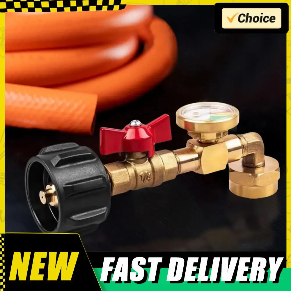 

QCC1 Локтевой адаптер для заправки пропана с клапаном и манометром Адаптер давления для заправки пропана для кемпингового гриля 1 фунт для заправки бутылки