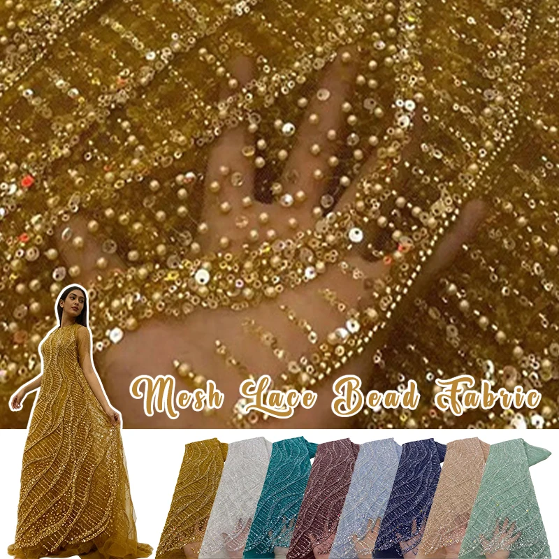 

3yards Heavy-Duty Sequined Mesh Embroidered Fabric DIY Sewing High-End French Wedding Dress with Beaded Embroidery Tulle Fabric