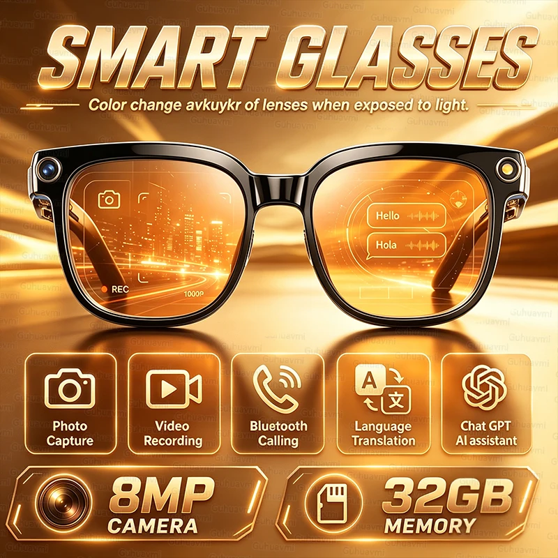 

2026 New Men AI Smart Glasses Color-Changing Translation Glasses 800W Camera ChatGPT Call Music Photo Video Recording Sunglasses
