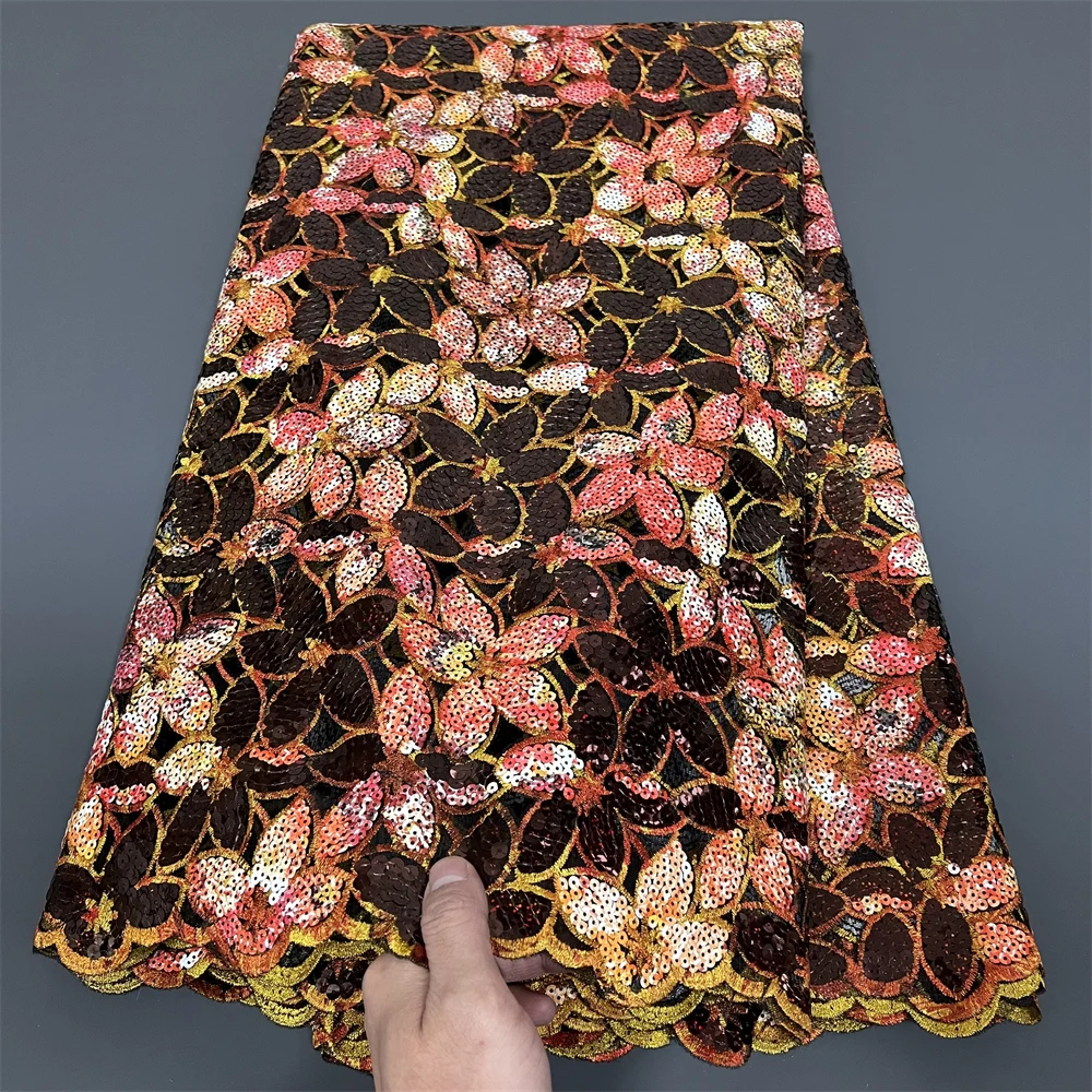 Tissu africain en dentelle, Tulle nigérian brodé, matériel pour robe de mariée, damassé en coton doux pour robes de soirée de mariage, 5Yards, 2026