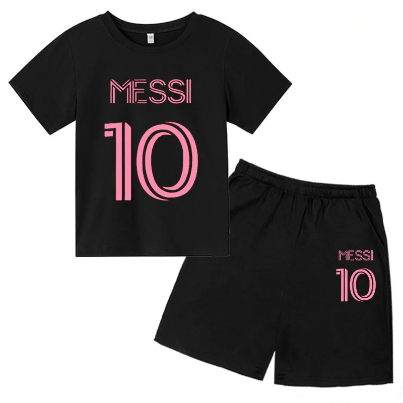 Summer Kids Messi 10 Letter Pattern Print T-shirt Sets 100% Cotton Fashion Boys Short Sleeve Round Neck Trend Girls Sets Clothes