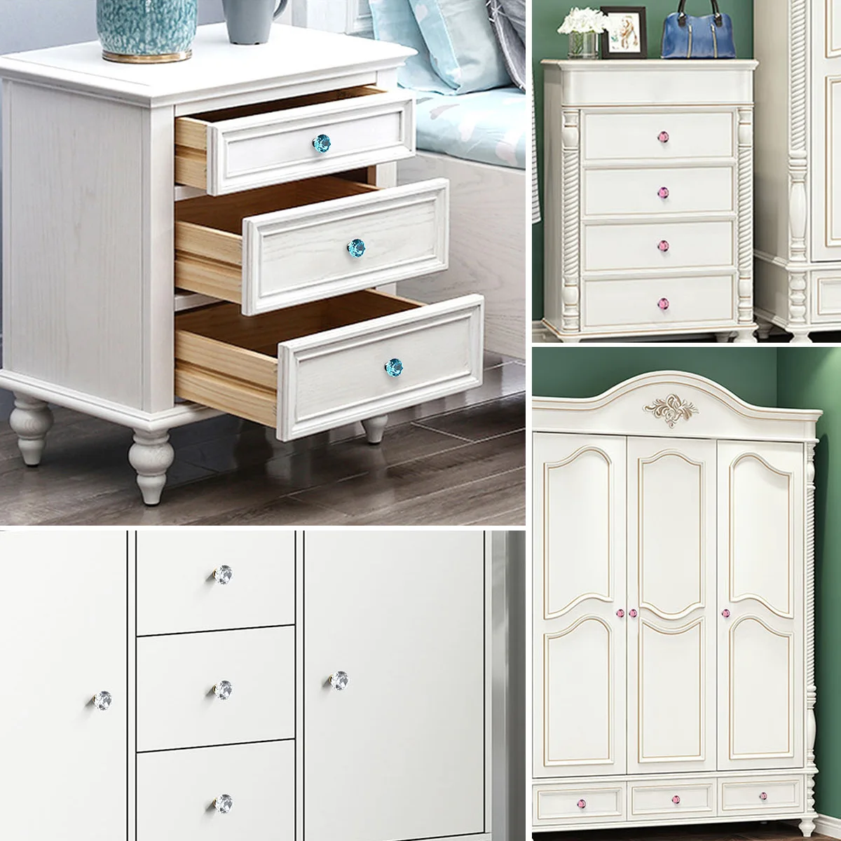 

2Pcs 30Mm Crystal Glass Door Knob Diamond Pull Handle for Cabinet Drawer Wardrobe Hardware Stylish Home Decor Pink