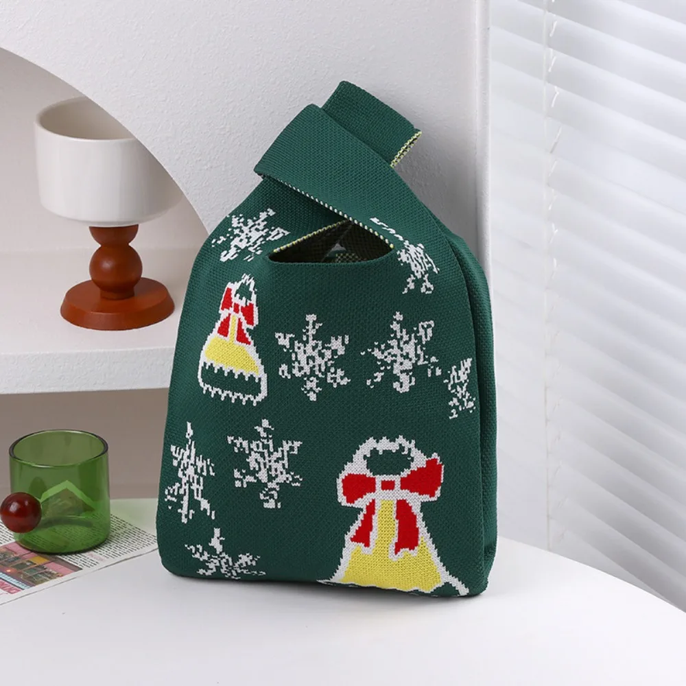 

Knot Reusable Christmas Knit Handbag Gifts Bag Shopping Bags Handmade Wrist Bag Santa Claus Weaving Handbags Shopping Bags