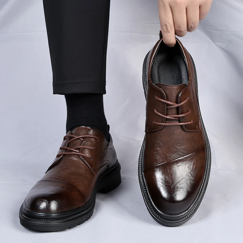

Men's genuine leather formal shoes, men's lace-up Oxford shoes, low-heeled office business soft leather shoes, comfortable shoes