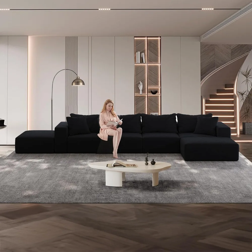 

L-Shaped Sectional Sofa Set - 162" Cloud Couch with 6 Pillows, Chenille Upholstered No-Assembly Sofa