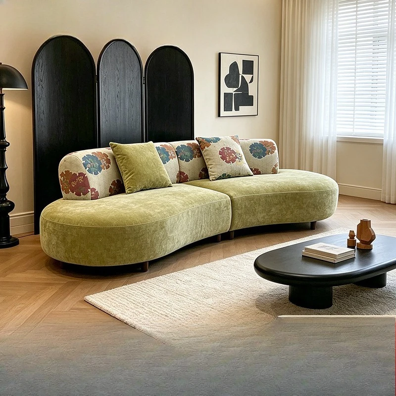 Moon curved sofa living room cream wind clothing store resting area fabric sofa source factory sofa