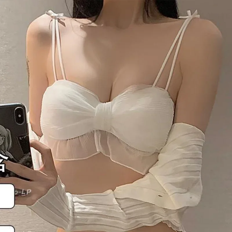 

Sexy Lace Tulle Bikini Push Up Bra Bow Womens Underwear Female Sexy Sweet Wireless Lingerie Girl Comfortable Bralette