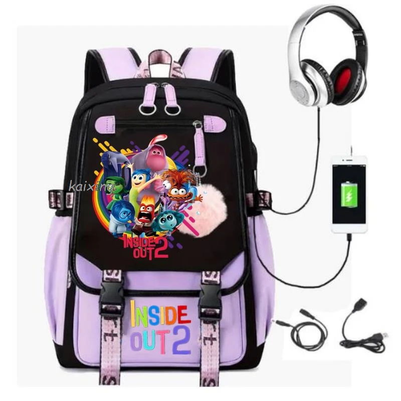 

Lovely Inside Out2 Backpacks USB Cartoon Pink Printed Boy Girls School Bag Students Bookbag Teens Women Mochila Escolar Niña