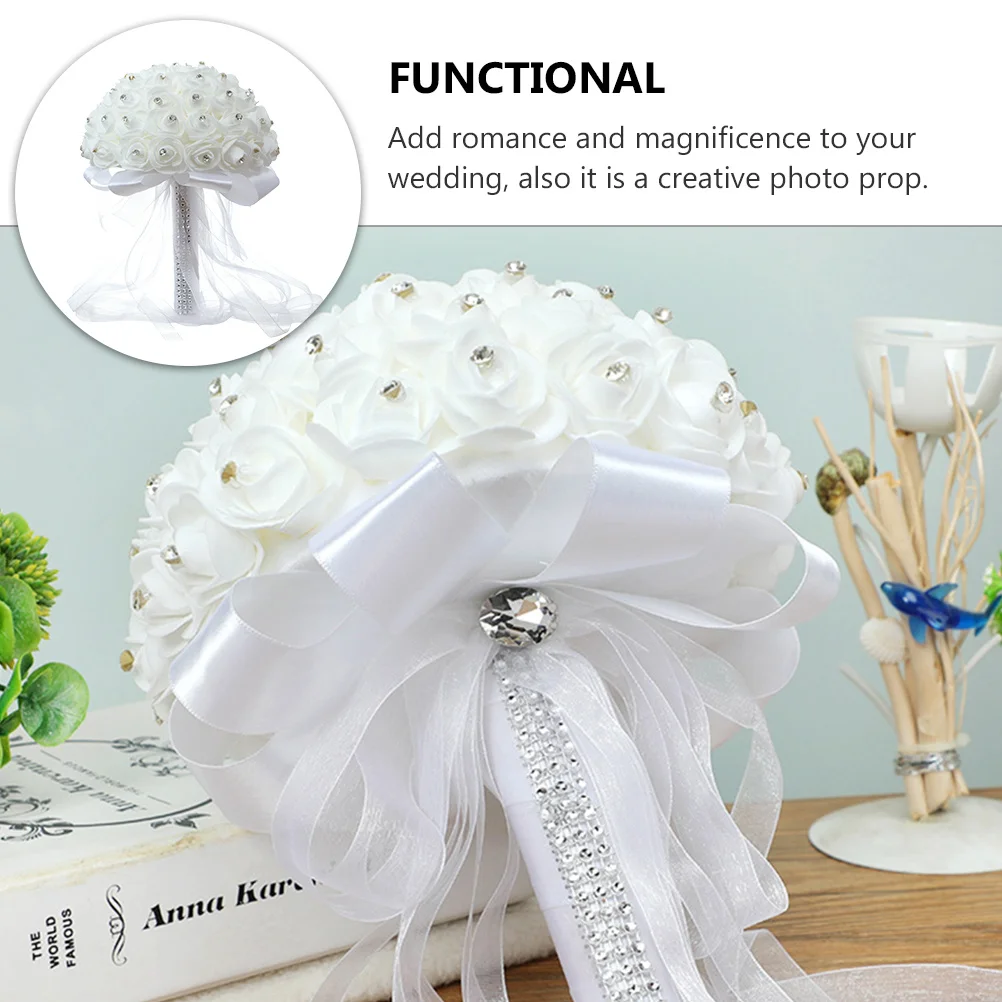 

1Pcs White Wedding Bouquet High Quality Imitation Rose Bridal Bouquet Non Withering Elegant Flower for Wedding Party Decor