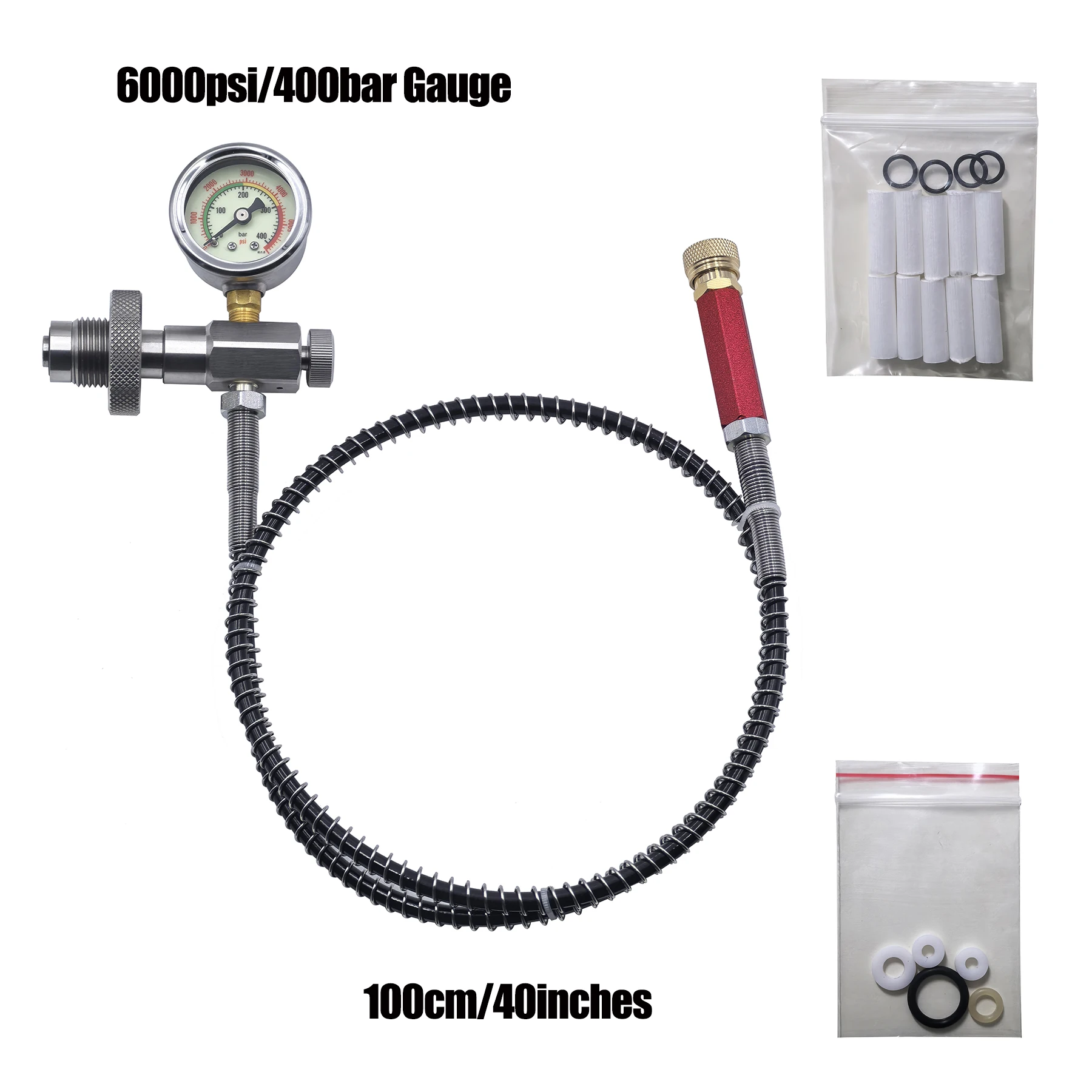 HPA Filling Station Chargeing Adapter Scuba Diving Big With 100cm/40inches Hose 6000psi/400bar Gauge DIN Connector DIN Connector