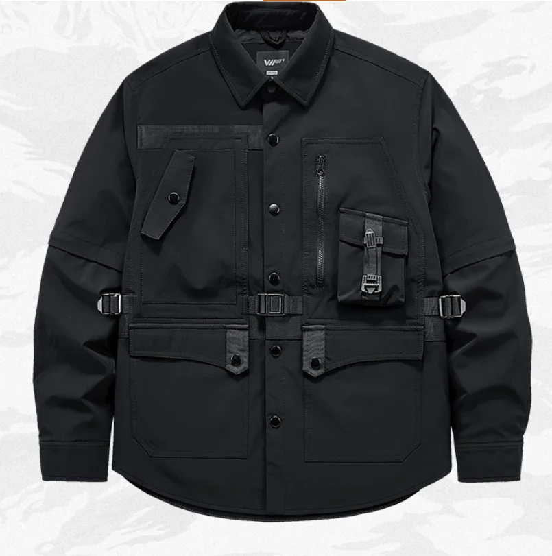 Spring and Autumn Functional Wind Collar Jacket Loose Tactical Multi Pocket Cyberpunk Jacket