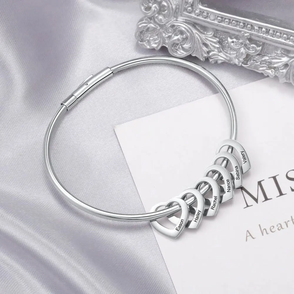 

Custom Personality Bracelet Customize Multi-names Love Heart Hollow Pendant Stainless Steel Bracelet Women Jewelry