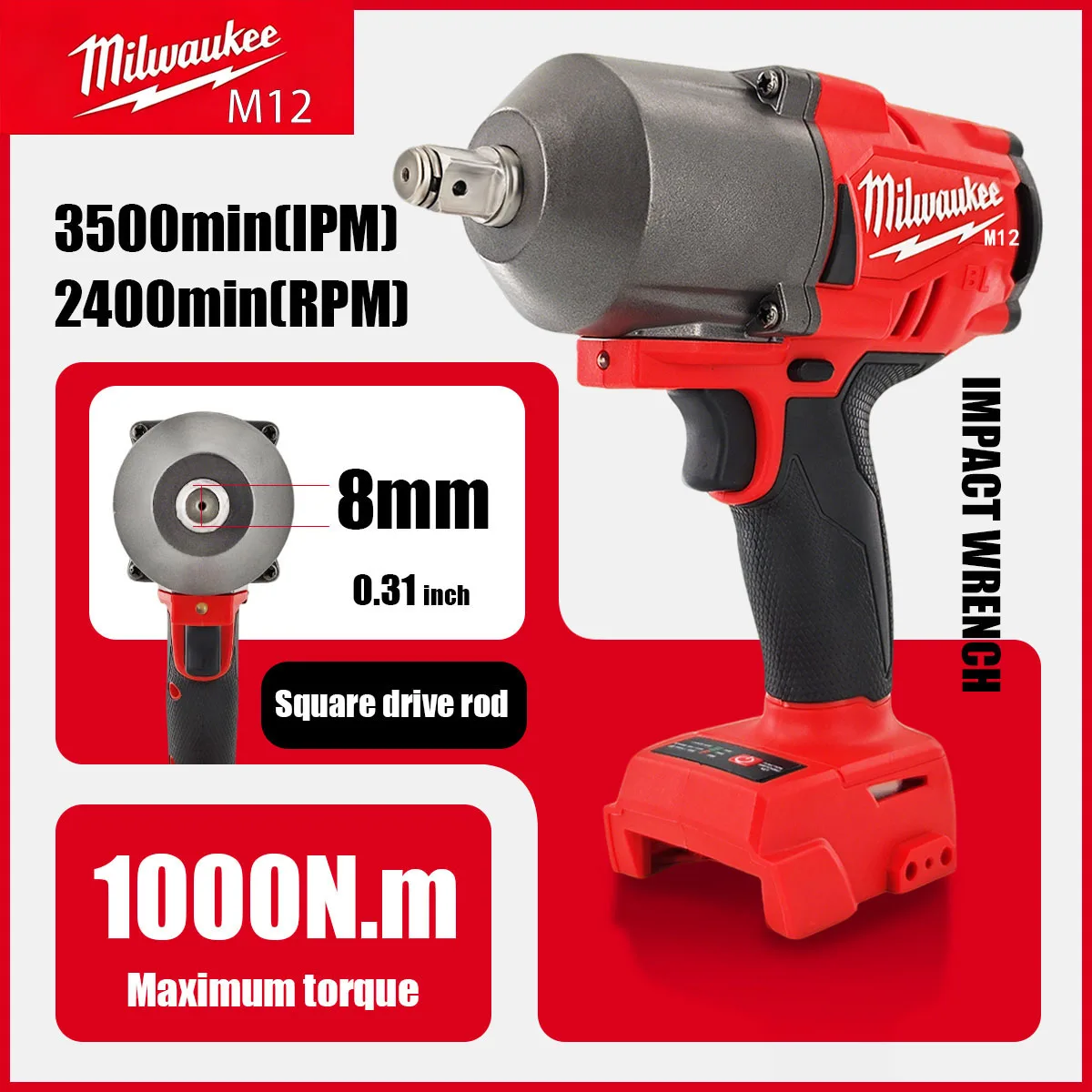 MilwaukeeM12 M18 High Torque 1000N.m 2000RPM Brushless Cordless 1/2