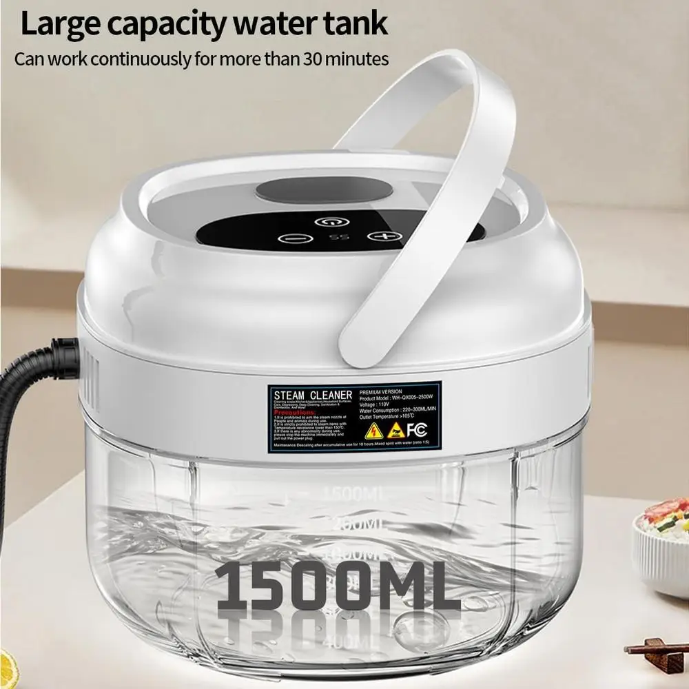 고압 휴대용 스팀 청소기 휴대용 터치 스크린 1500ml 물 탱크 여러 브러시 헤드가 있는 6개의 조절 가능한 기어