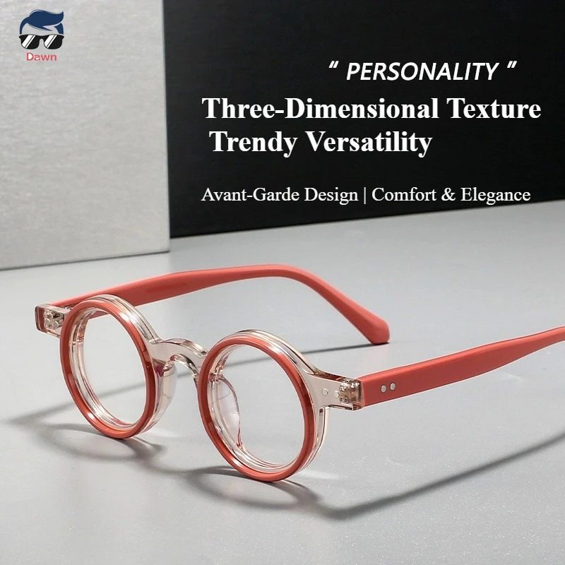 نظارات دائرية بلونين | إطارات خلات كلاسيكية للجنسين مع عدسة ضوء أزرق ثلاثية الأبعاد متوافقة مع وصفة طبية ثلاثية الأبعاد