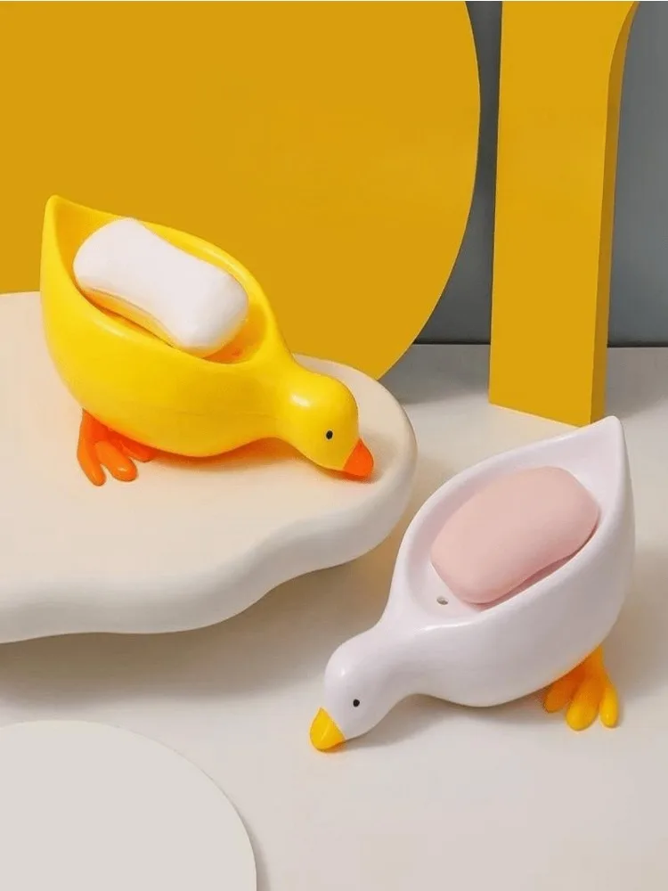 Yellow Duck Shape Soap Box with Drainage Cute Cartoon Soap Dish Holder Plastic Soaps Container Dish Tray Bathroom Accessories