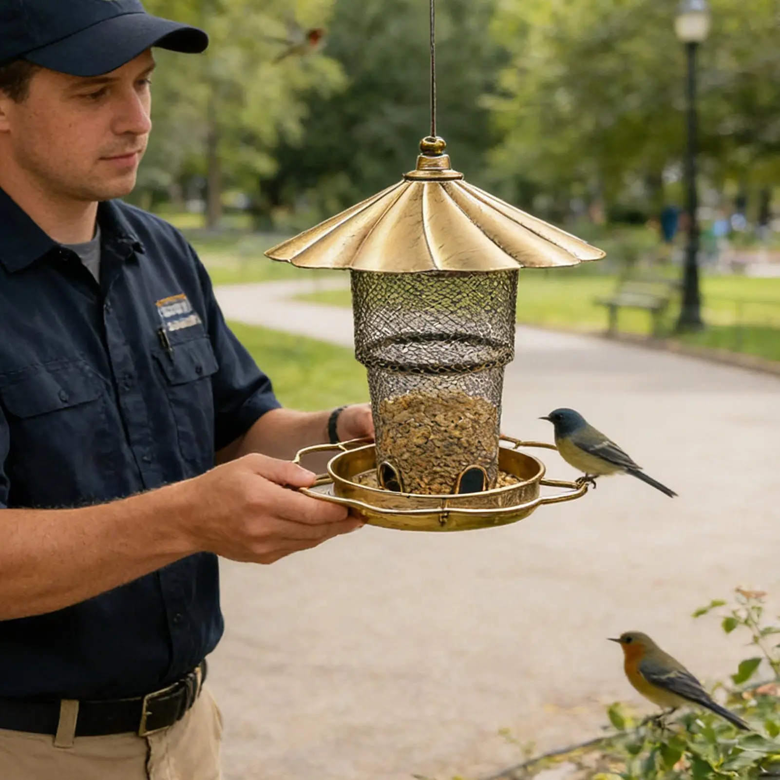 

Кормушка для птиц на открытом воздухе, металлическая станция для кормления с защитой от белка, большая емкость, подвесная сверхмощная кормушка для птиц с крышей