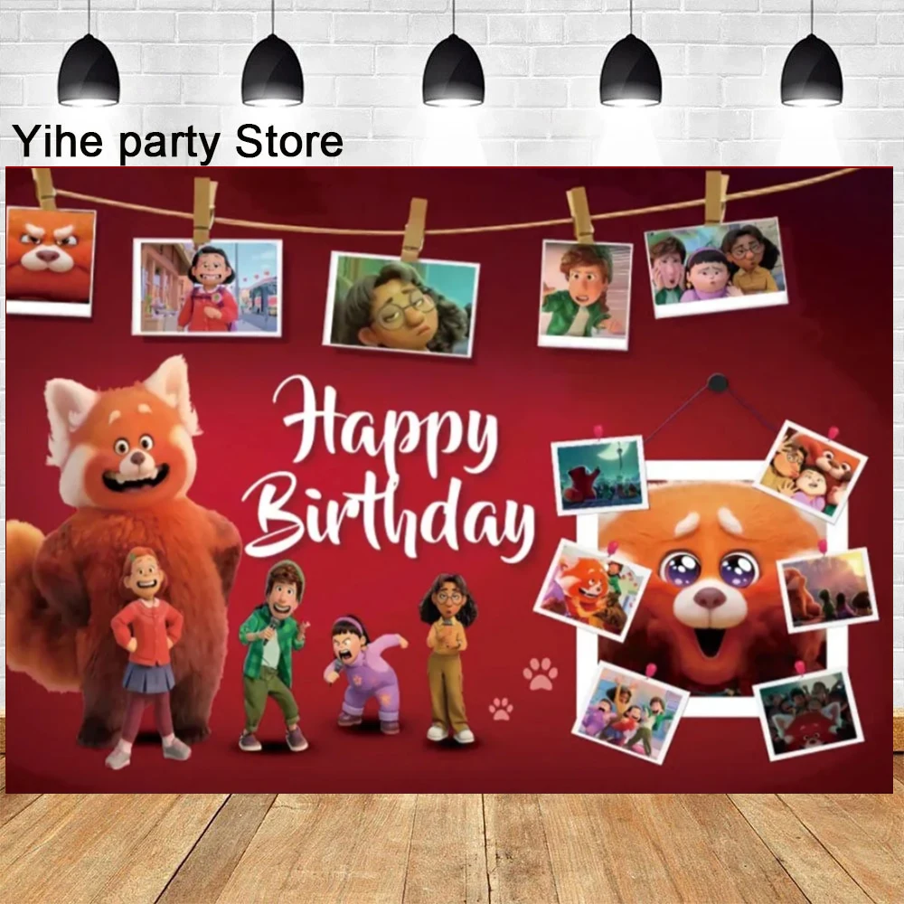 Disney Turning Red Panda Birthday Party Cute Panda Decoration Backdrops Baby Shower Kids Photography Custom Poster Decor Props