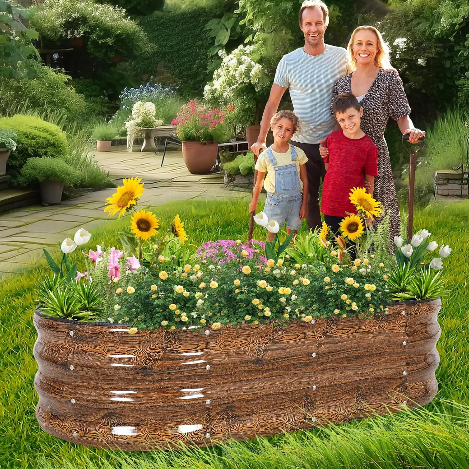 Galvanized Raised Garden Bed- Planter Garden Boxes Outdoor, Raised Beds for Gardening, 4x2x1ft Metal Garden Bed Kit for Vegetables Flower, Planter Raised Beds with Tools.Grain-2pack