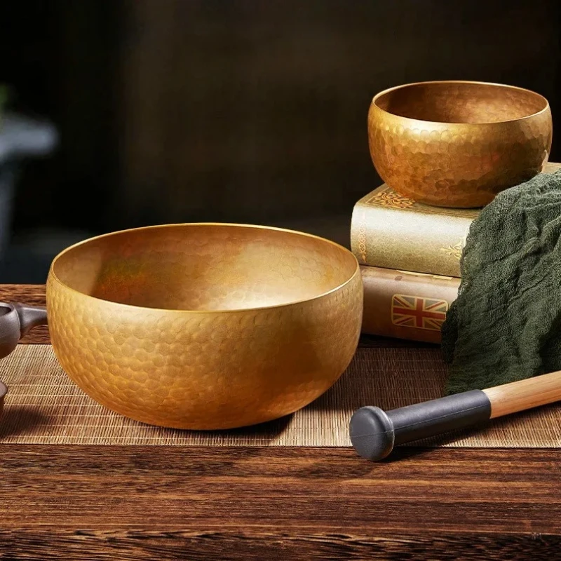 

Тибетская поющая чаша из меди, Гималайская поющая чаша, целебный инструмент для медитации, антикварный декор, кованая медь, РАСПРОДАЖА